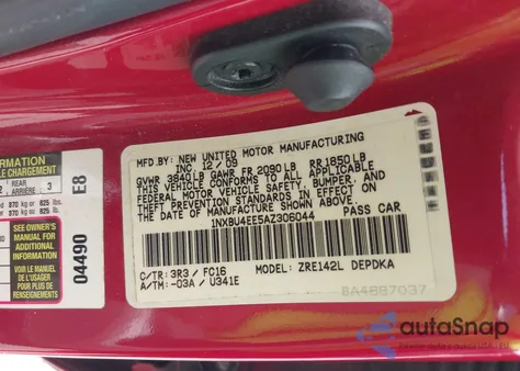 2010 Toyota Corolla Le из США, поврежденный, VIN 1NXBU4EE5AZ306044